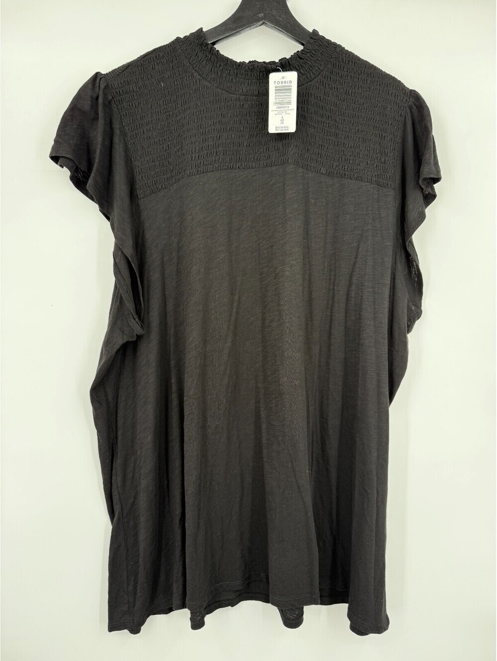 Torrid Womens Smocked Mock Neck Top Deep Black Cotton Modal Jersey Size 4X